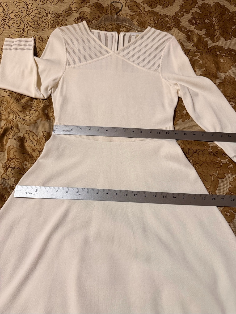 Calvin Klein Ivory Long-Sleeve Knit Fit & Flare Dress with Sheer details, Sz M - Picture 16 of 16